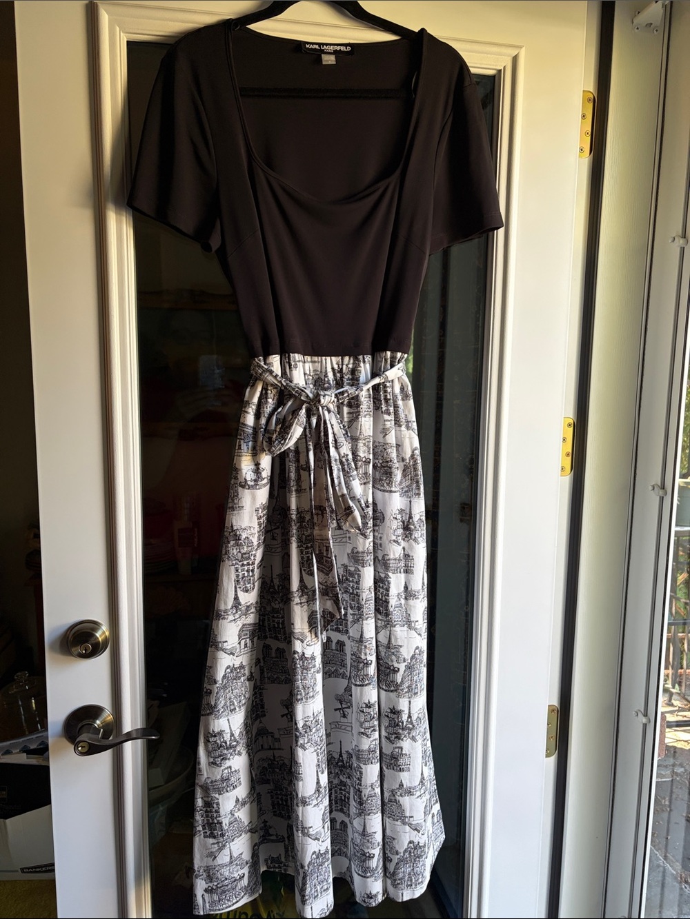 Karl Lagerfeld Black Top with White Printed Maxi Skirt